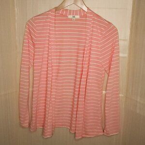 Ya Los Angeles Womens Orange White Stripe Lightweight Open Knit Cardigan Large